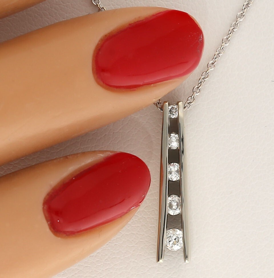 Diamond Journey Pendant Necklace .30CT 14K White Gold 16” Chain