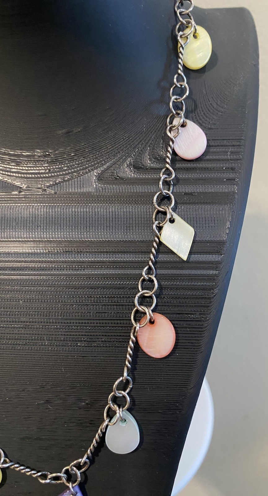 Multi Pastel Color Stone Sterling Silver Necklace Unsigned