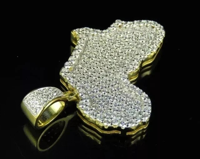 3 Ct Round Cut VVS1 REAL Moissanite Africa Map Men’s Pendant Yellow Gold Plated.