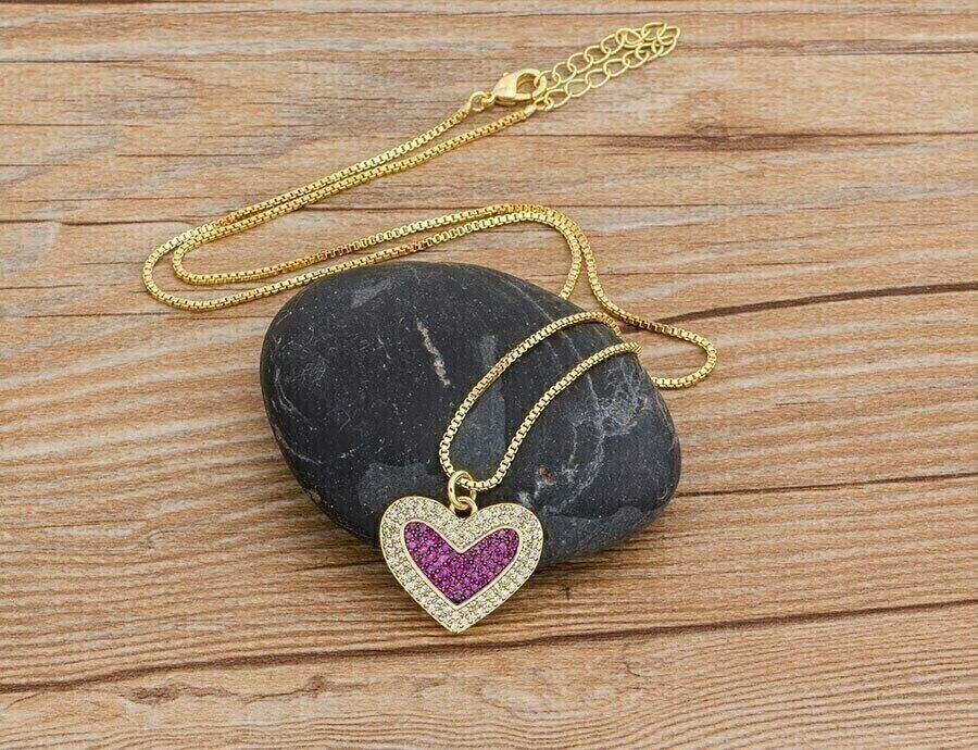 14k Yellow Gold Plated 1.60Ct Round Cut Lab Created Pink Sapphire Heart Pendant