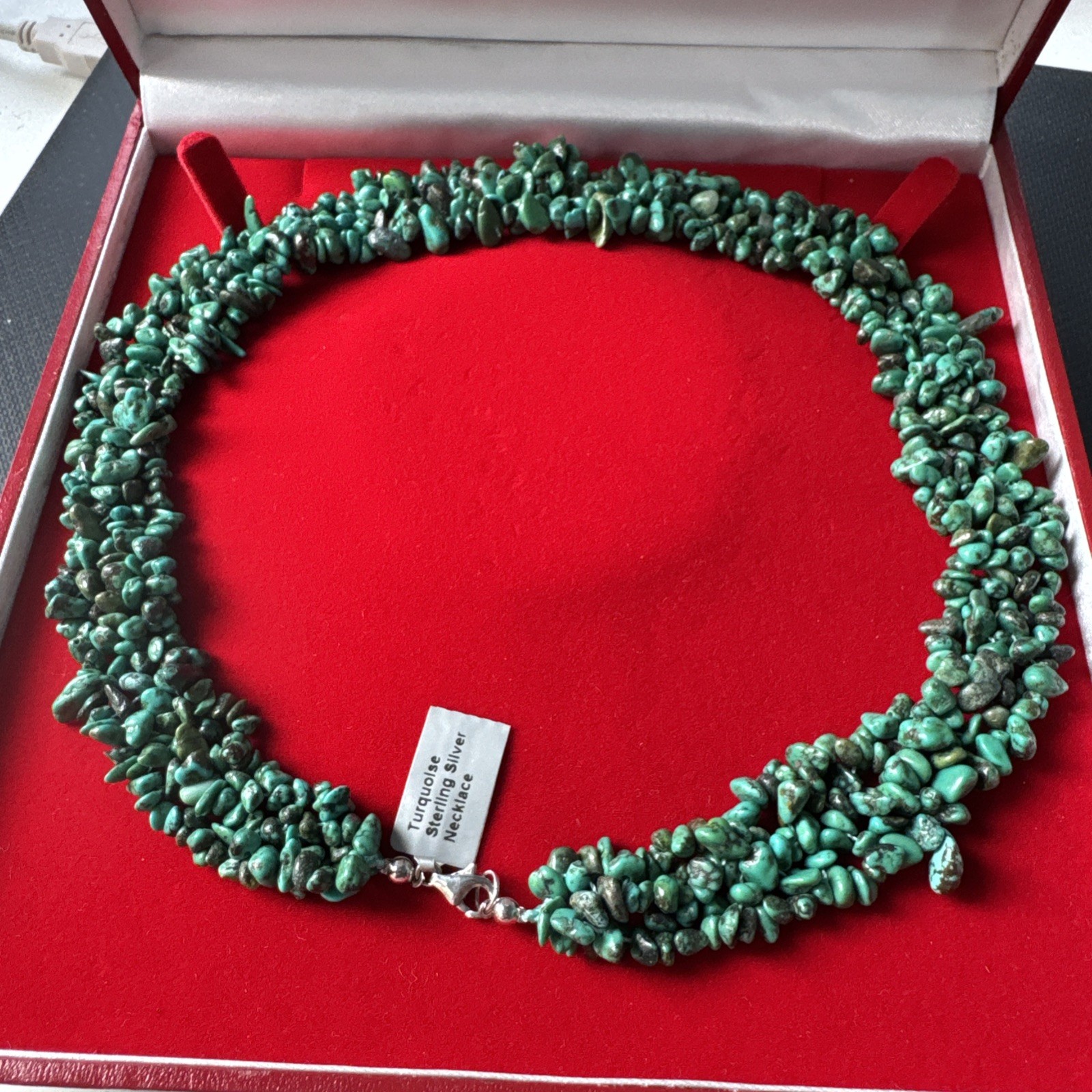 Turquoise woven twisted collar chunky wide gemstone 925 silver necklace 19-21”