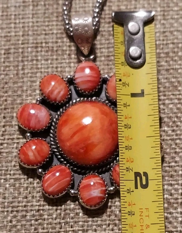 New HUGE Sterling Silver Natural Orange Spiny Cluster Pendant with Chain