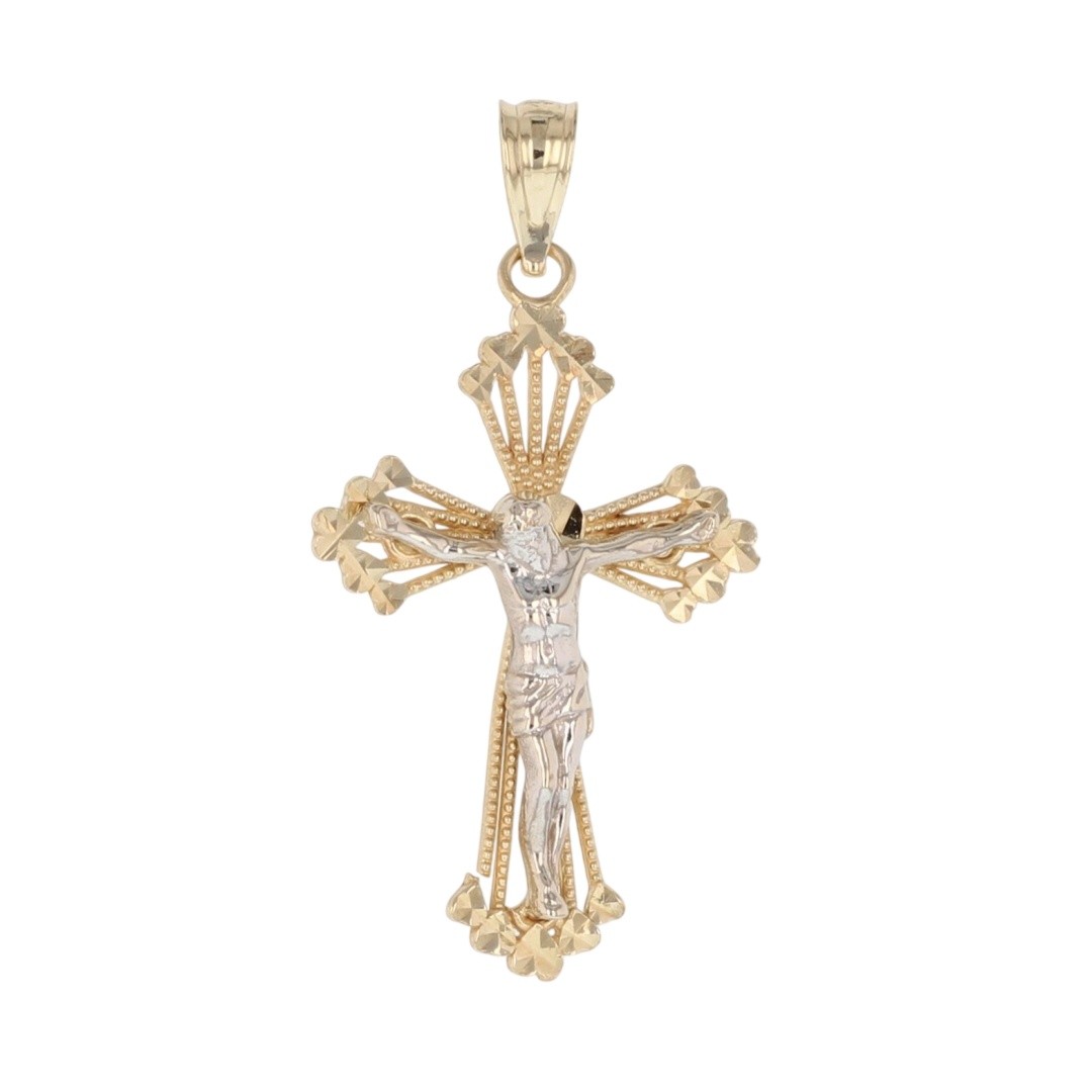 Religious Crucifix Cross Pendant without Chain 14k Multi-Tone Gold 1.15 Grams