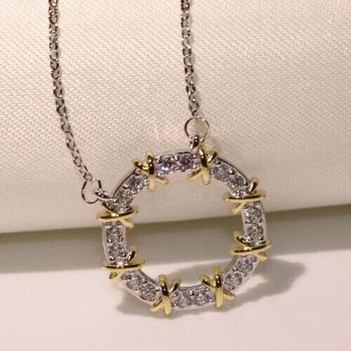 1.10Ct Lab Created Diamond Round Circle Style Pendant 14K Two Tone Gold Plated