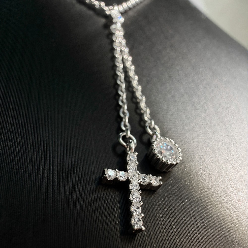Round Cut Real Moissanite Cross Pendant Necklace 925 Sterling Silver Women Chain