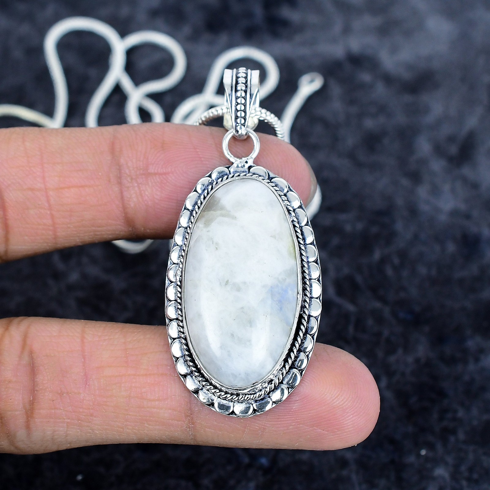 Rainbow Moonstone Gemstone 925 Sterling Silver Jewelry Pendant 2.25″ l322