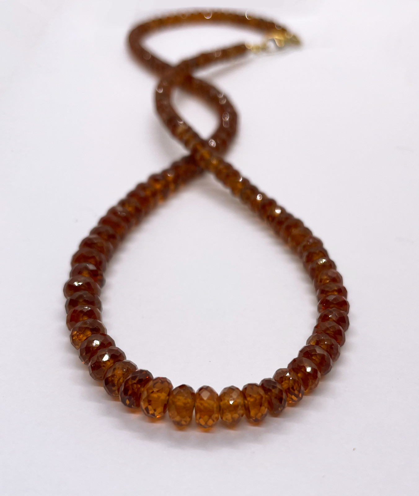 Natural Hessonite Garnet Beaded Necklace 9K Gold Clasp 18″ Inch