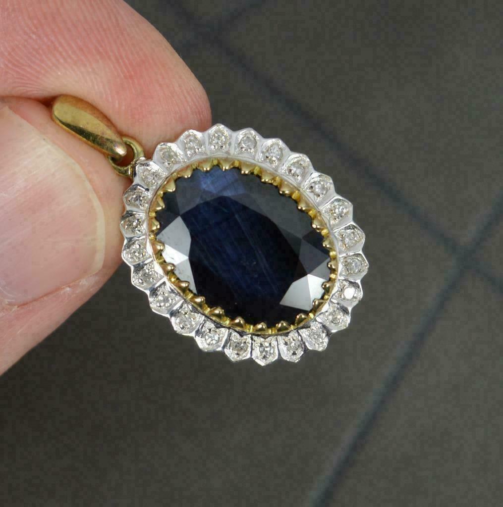 3Ct Oval Cut Sapphire Halo Pendant 14K Two Tone Gold Finish Free Chain