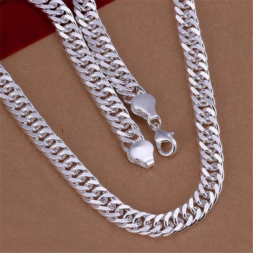 Fine 925 Sterling Silver 10MM Chain Necklace for Man Women Solid Wedding Noble F