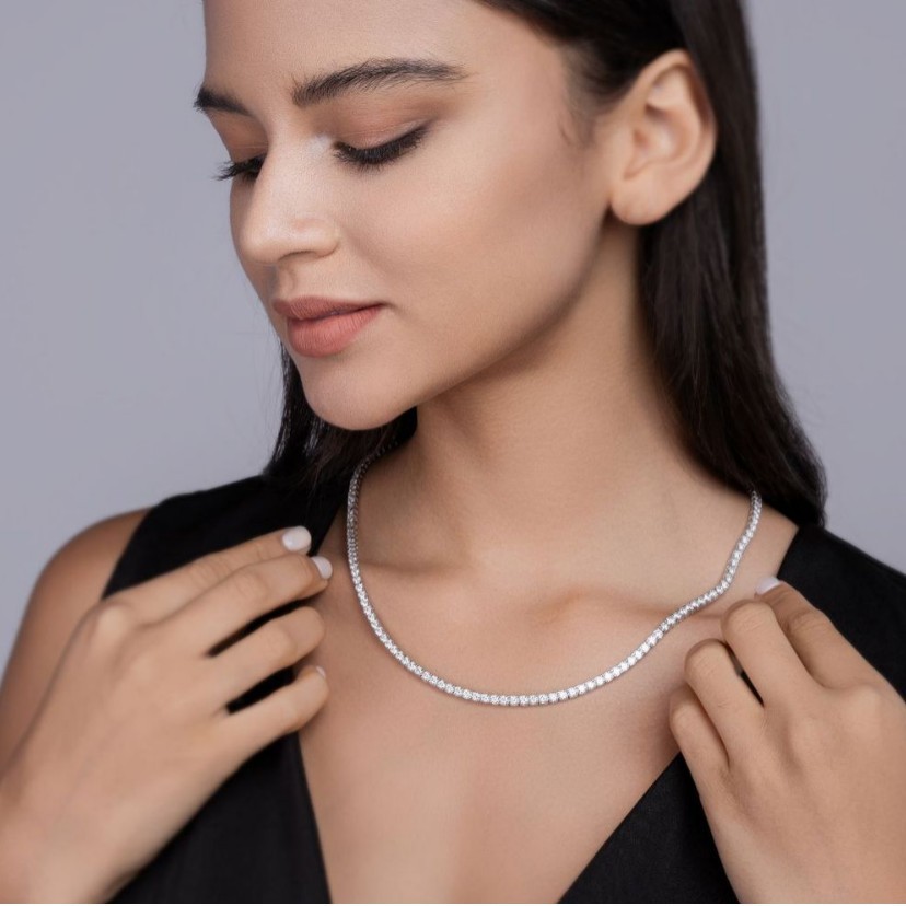2-5mm Round Cut Moissanite Tennis Chain S925 Sterling Silver Necklace Bracelet