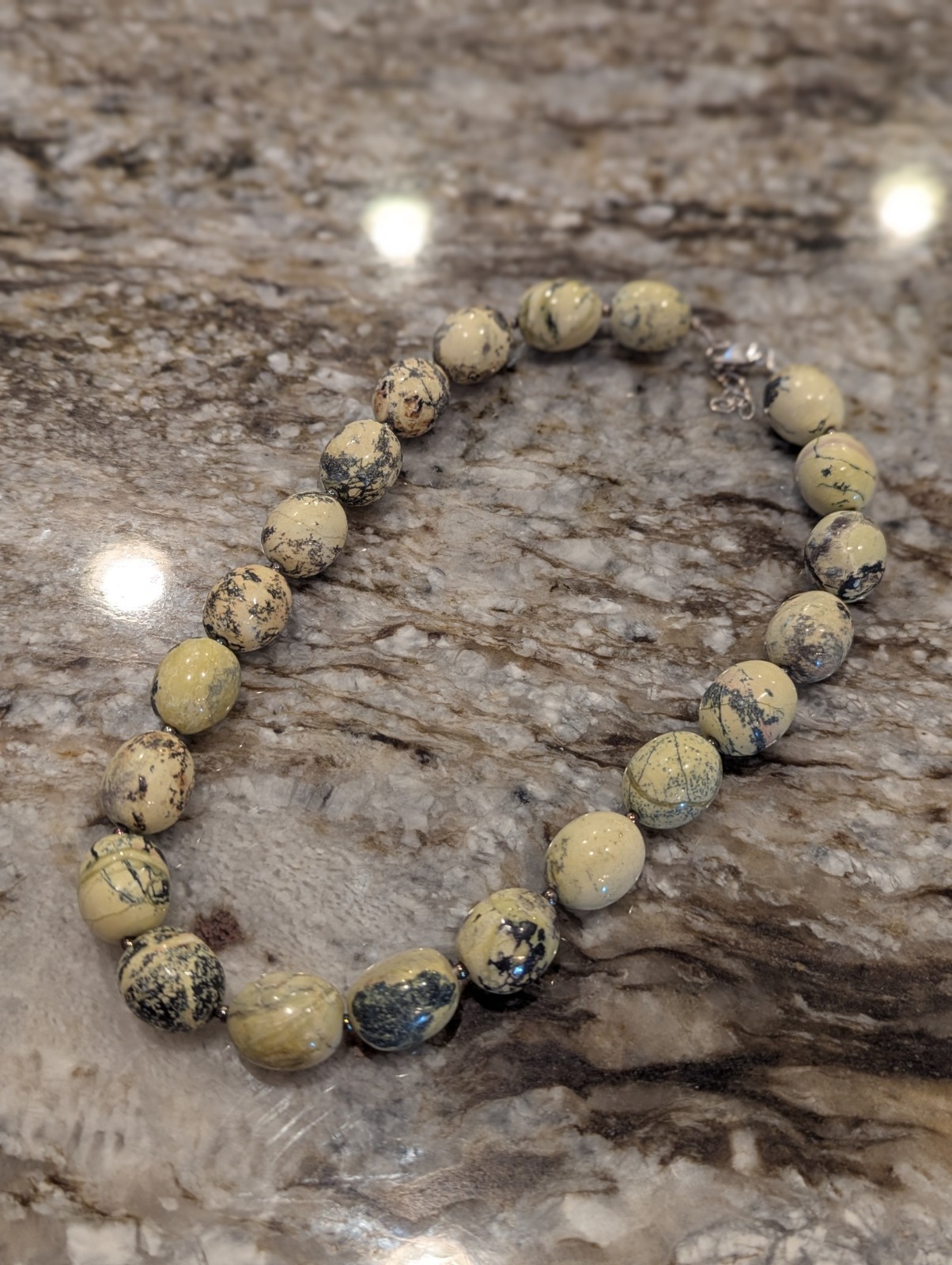 925 AIL Sterling Silver 141g18-20″ 15mm Natural Yellow Turquoise Beaded Necklace