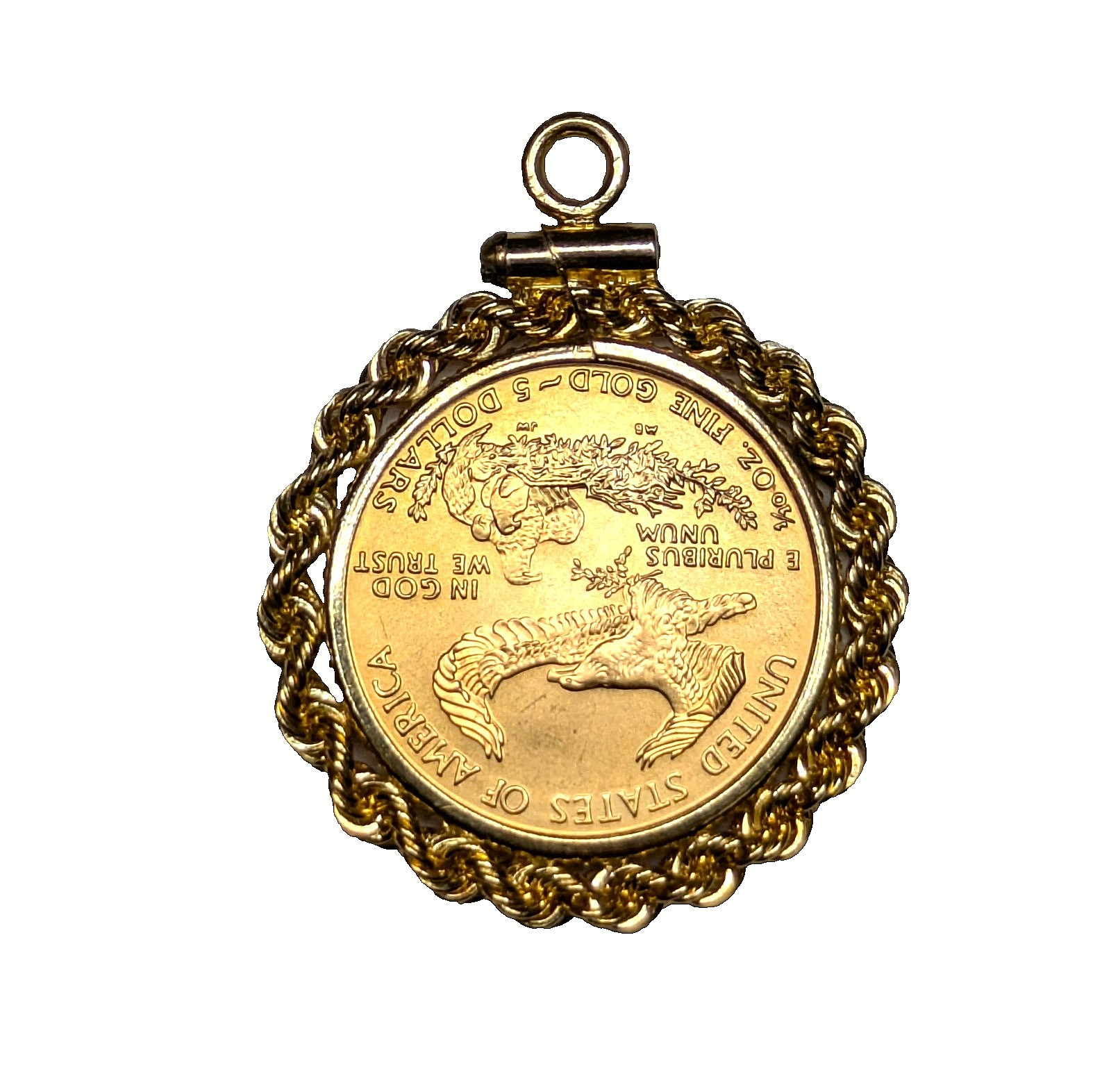 1997 1/10 oz American Gold Eagle Coin in Solid 14K Gold Rope Screw Top Bezel