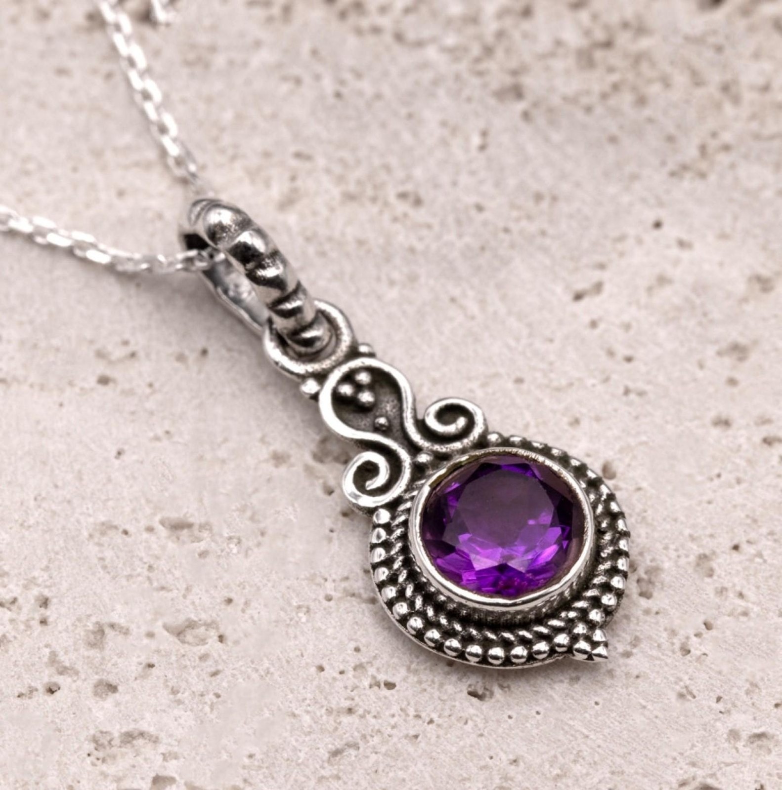 Purple Amethyst Pendant Minimalist Round Necklace Jewelry For Women And Adults