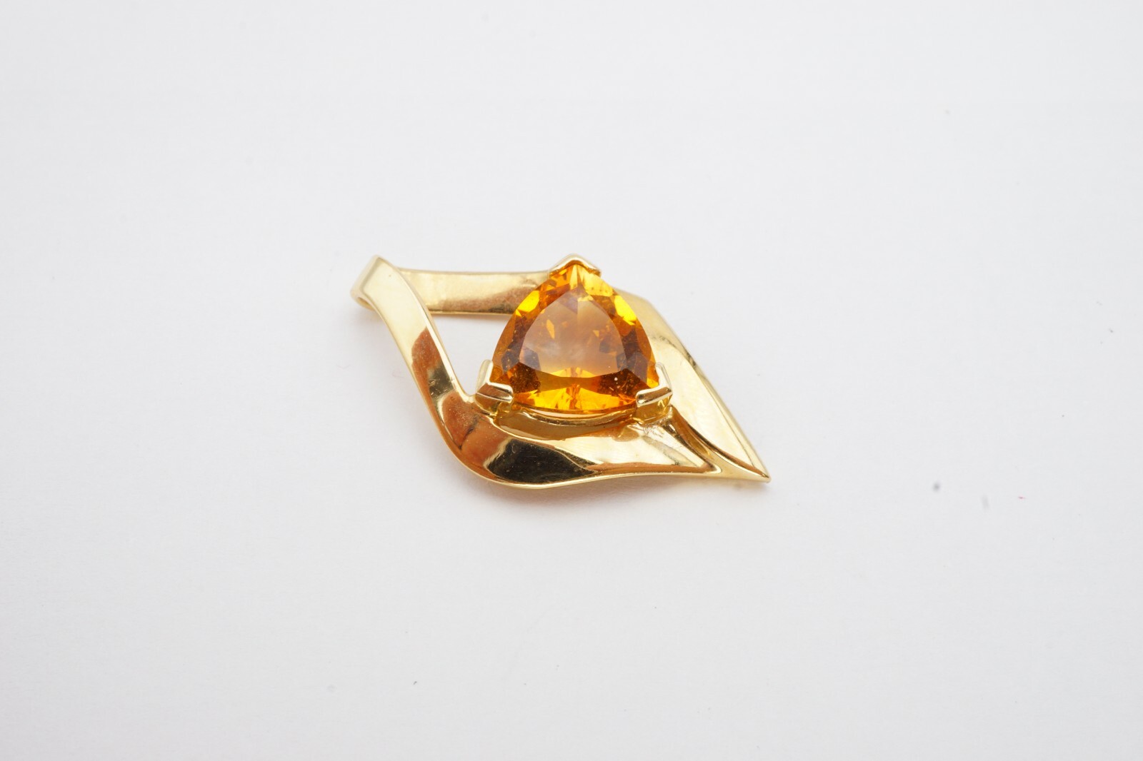 14k Yellow Gold 3 Carat Trillion Cut Citrine Omega Enhancer Pendant