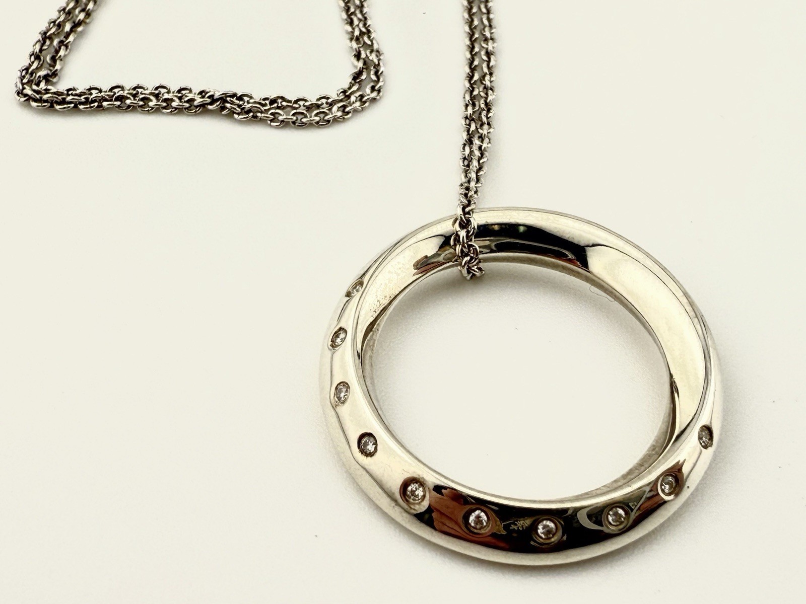 HEARTS ON FIRE 925 SILVER DIAMOND 10 YEAR ANNIVERSARY CIRCLE 18” NECKLACE K81B