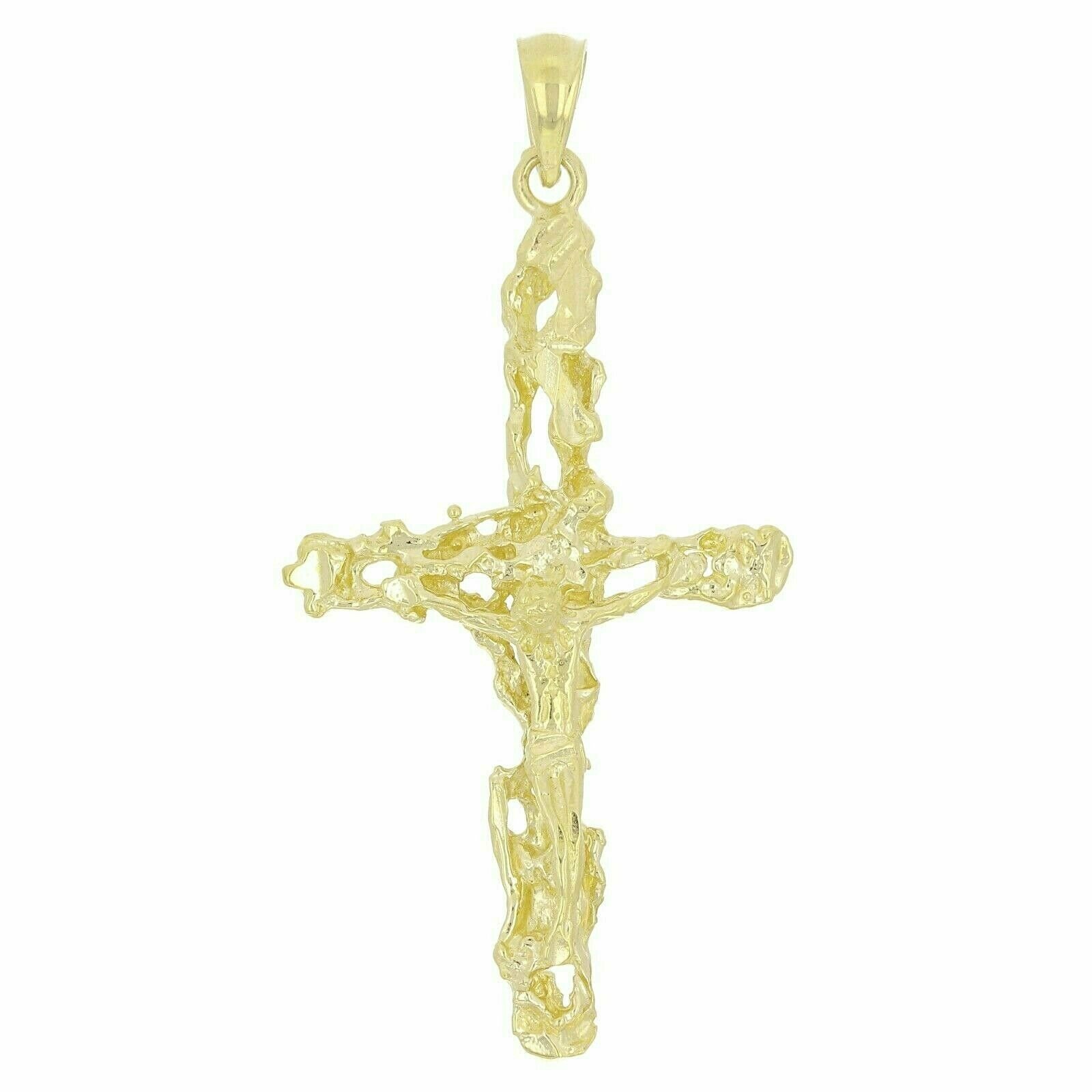 10k Yellow Gold Crucifix Nugget Cross Charm Pendant Religious 2″ 4 grams