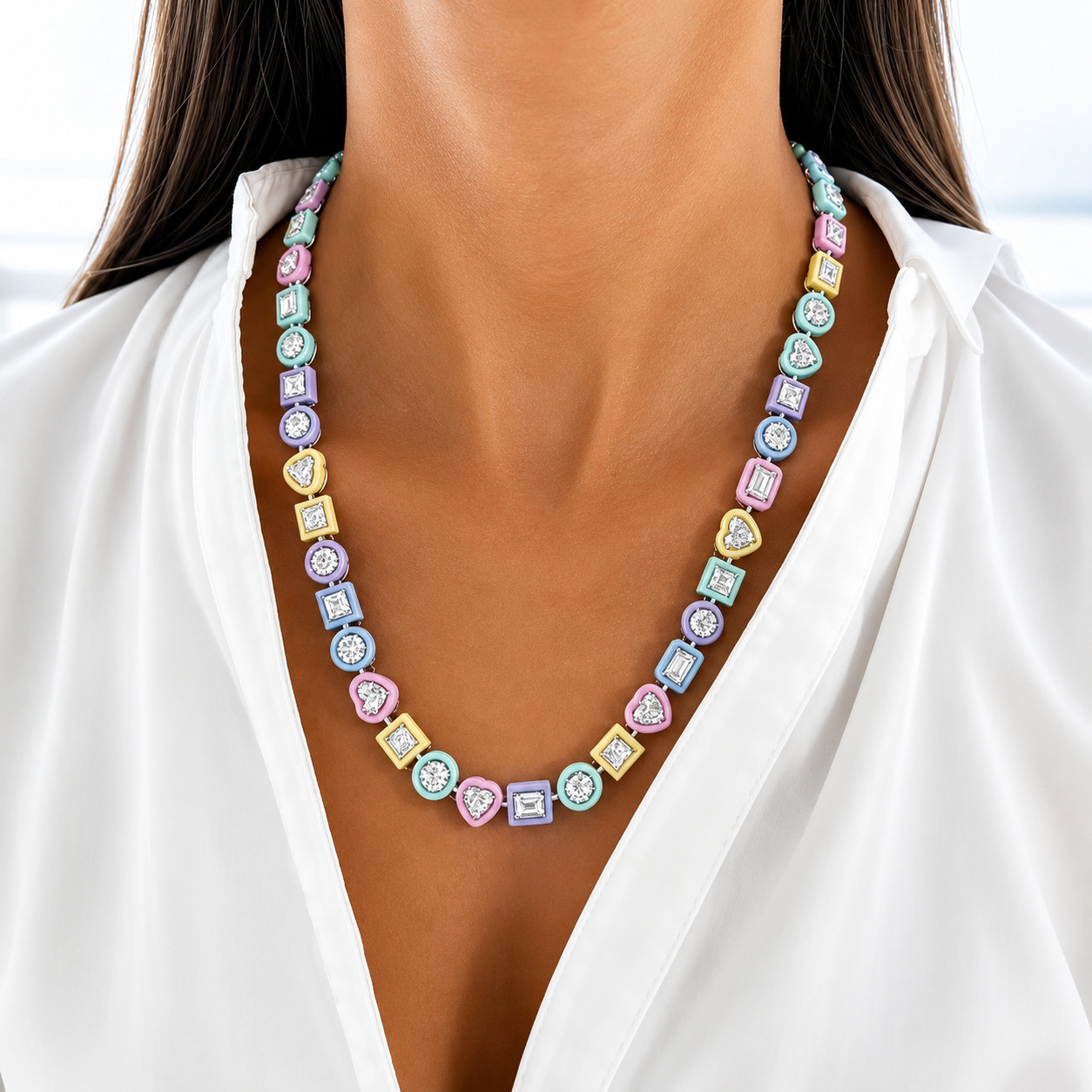 20Ct Multi-cut Lab Created Sapphire Enamel Necklace For Her 925 Sterling Silver