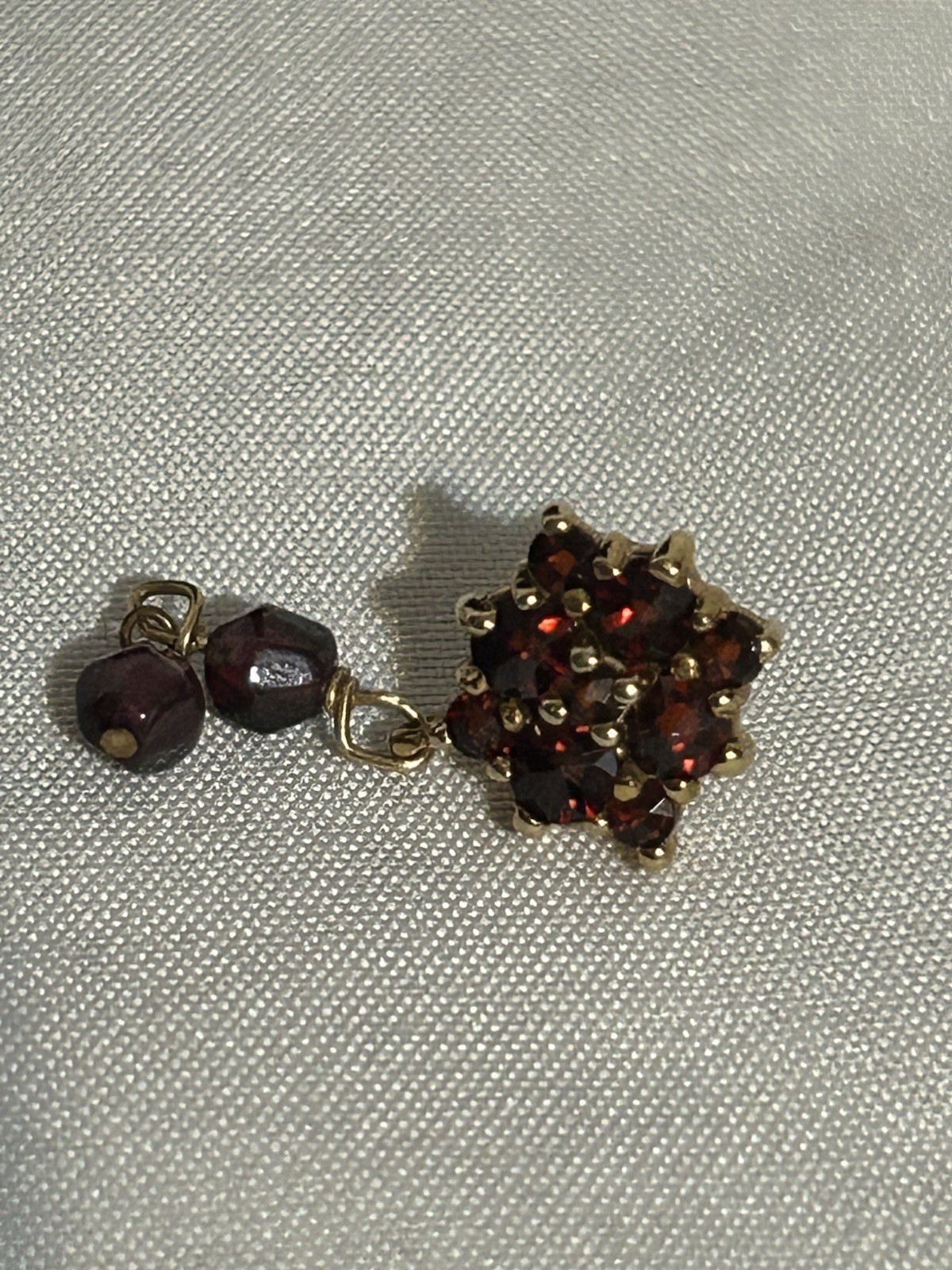 Vintage 10K, Gold Bohemian Garnet Lavalier Y-Necklace Matching Cluster Charm