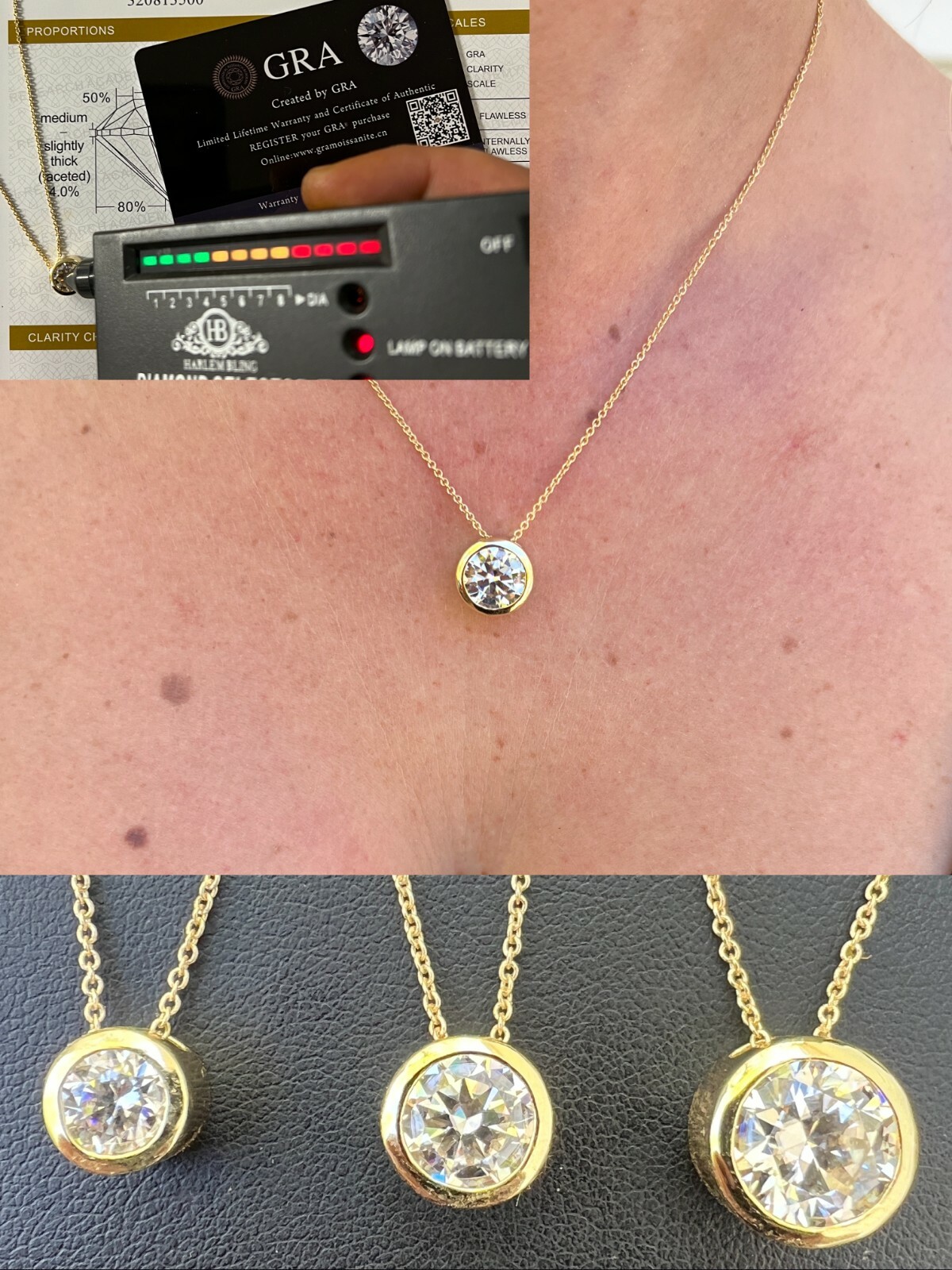 14k Gold Plated Moissanite Solitaire Pendant Necklace GRA Passes Diamond Tester