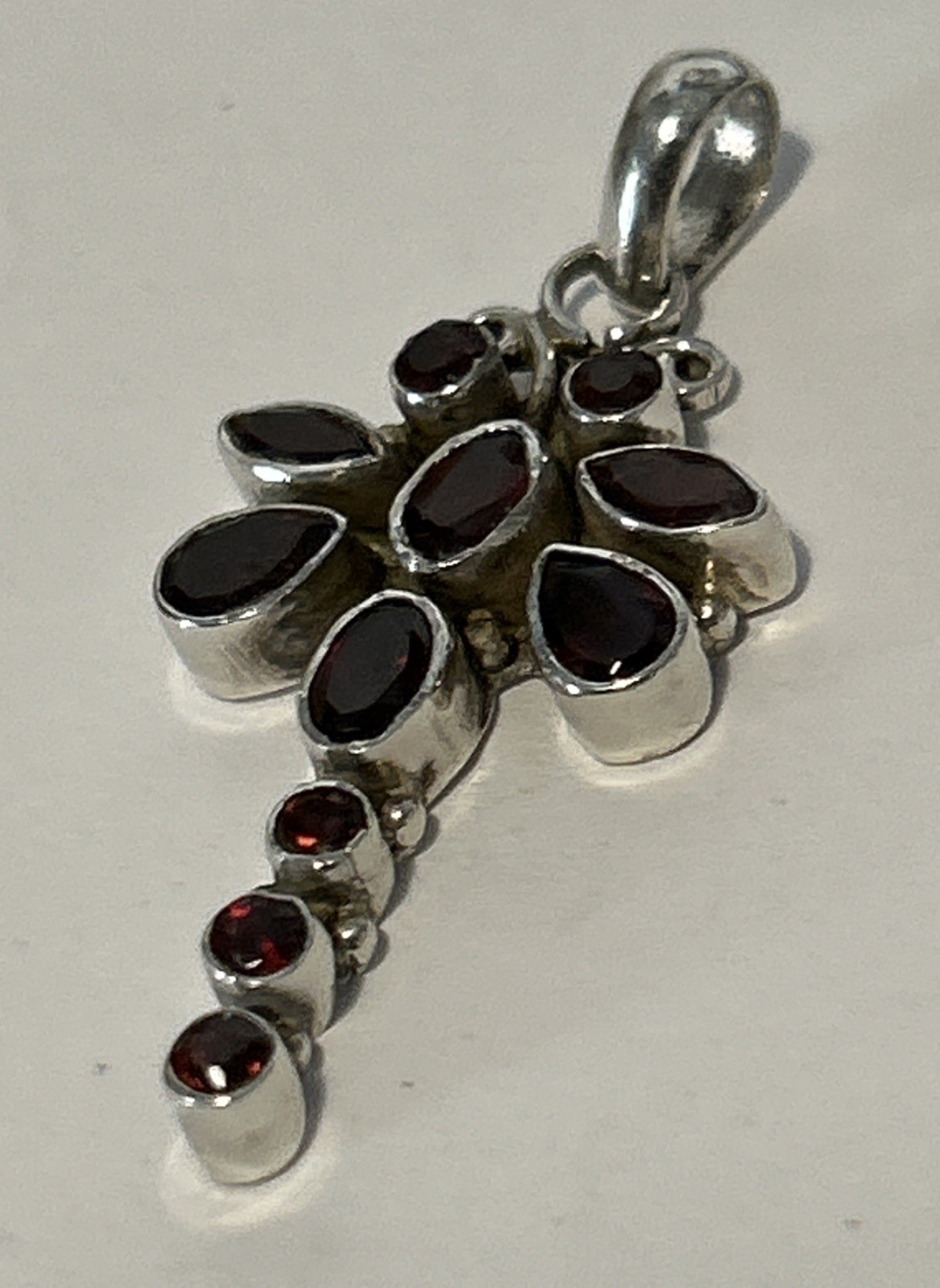 Vintage Sterling Silver & Garnet 4.1cm Long Pendant (4.14g)