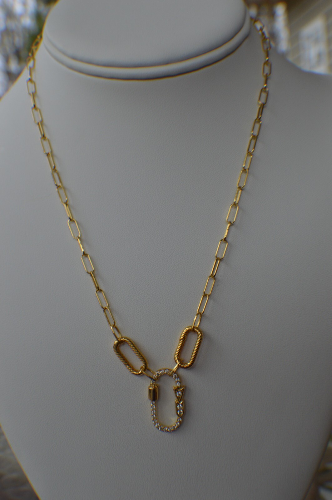0.67ct Moissanite Paper Clip 18″ Chain in 14K Yellow Gold Plated Over Silver