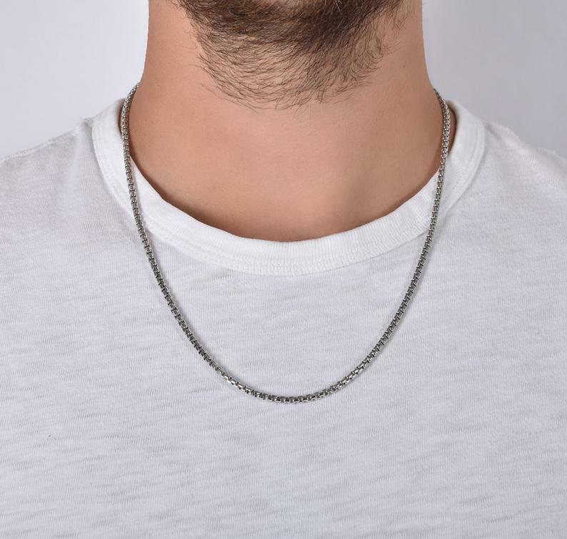 Men&Women’s 18K White Gold Filled 18 – 32 inch 3mm wide Round Box Chain Necklace