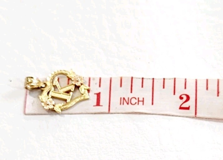 Vintage 14k Gold Initial “K” Heart Pendant Black Hills 1.22g .75″