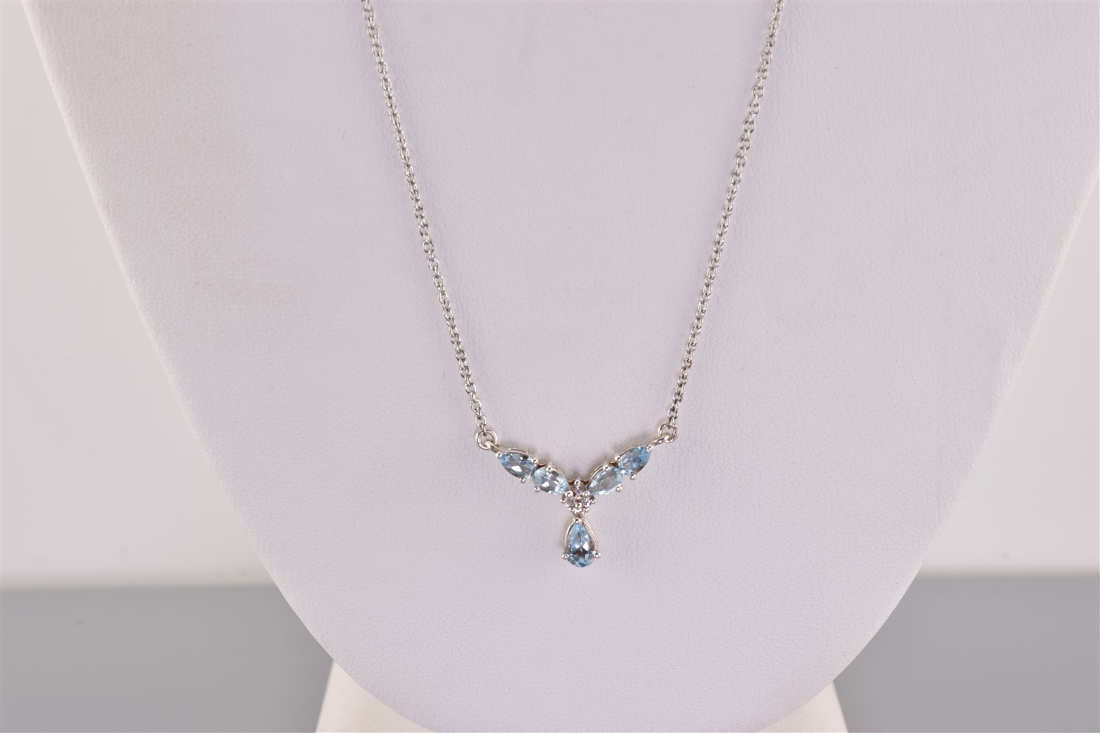 Sterling Silver 16mm x 22mm Blue Topaz Pear Chevron STS 925 Pendant 20″ Chain