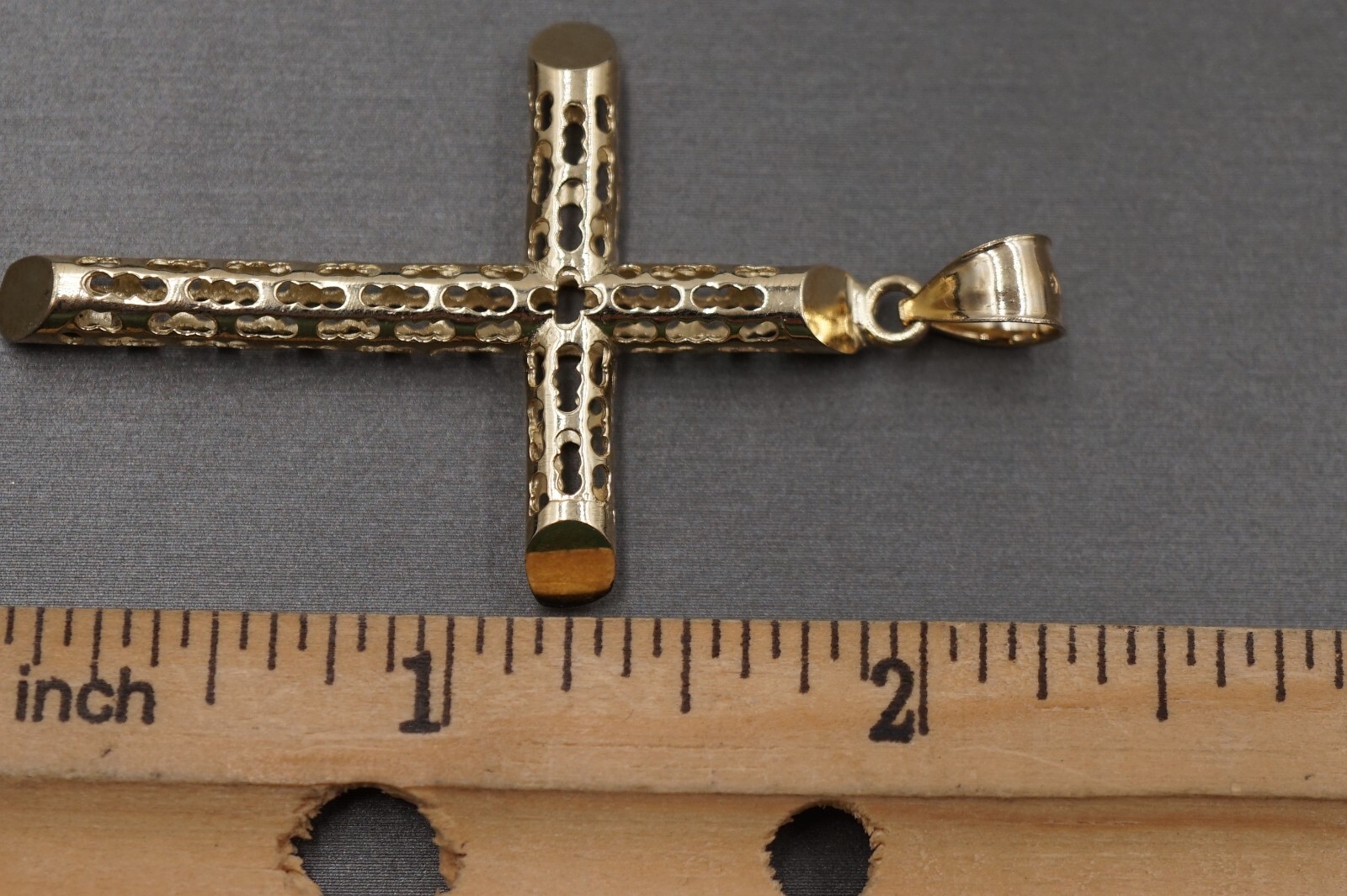 10K Yellow Gold Hollow Tube Crucifix Cross Charm Pendant. 3 Sizes Men Women Kid
