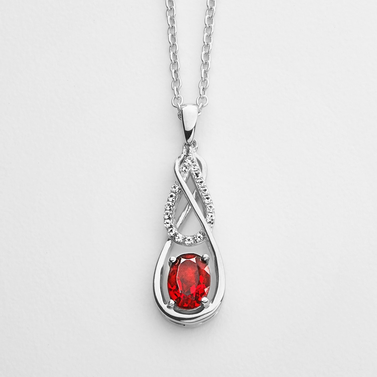 Infinity Love Necklace Sterling Silver Garnet Pendant White Sapphire Gift