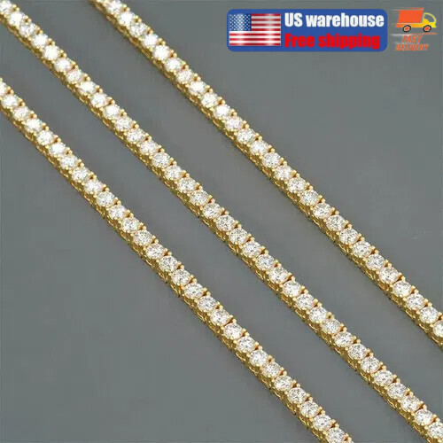 2/3/5mm 16-24″ Real VVS Moissanite Tennis Chain Solid 925 Passes Diamnd Tester!