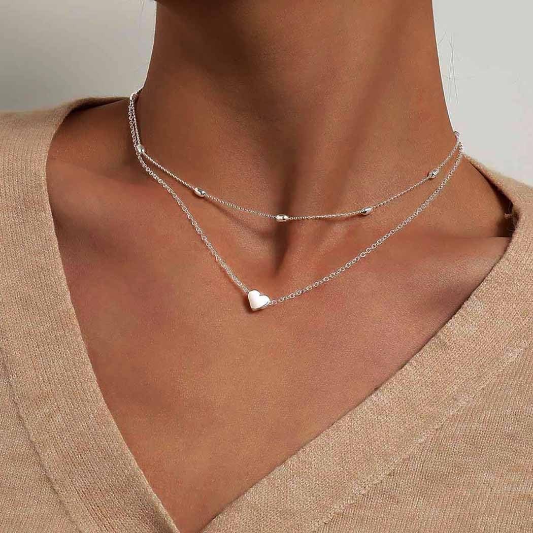Heart Layered Necklace Chain Ball Satellite Choker Necklaces Charm Stacking Jewe