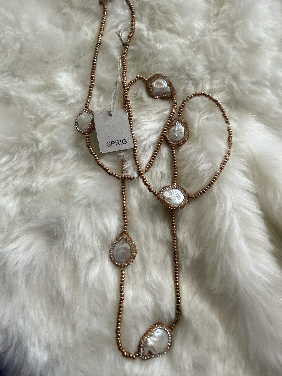 SPRIG BAROQUE CULTURED PEARL HEMATITE ROSE GOLD PLATED 925 STERLING NECKLAC
