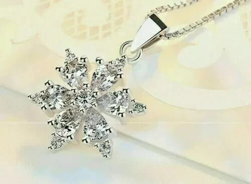2Ct Pear VVS1/D Diamond Snowflake Pendant 14K White Gold Finish