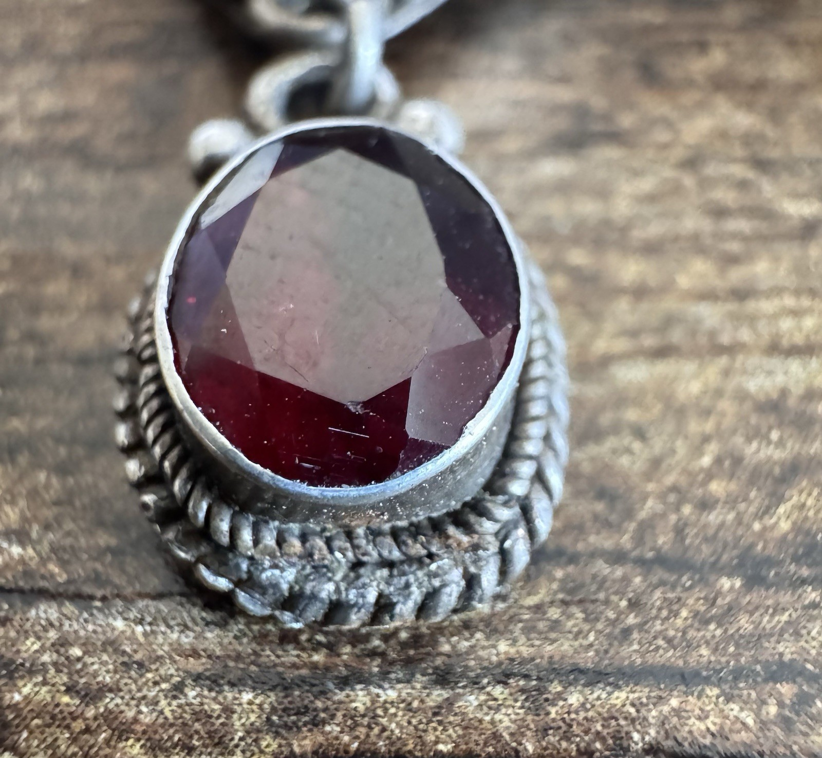 Vintage Sterling Silver 925 & 8 Garnet Cabochon Dangle Rope Necklace