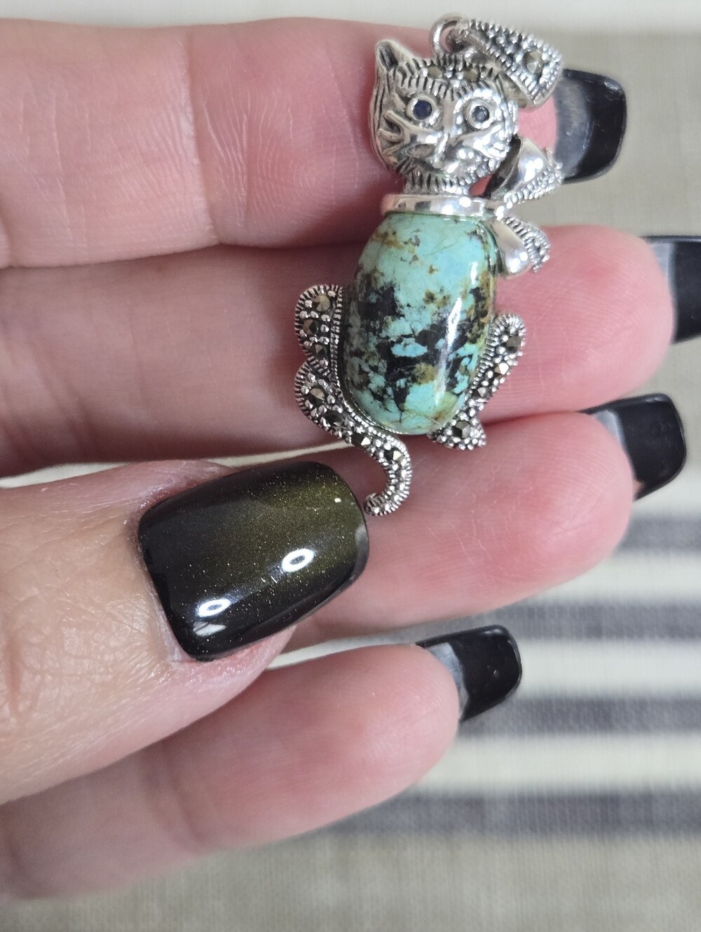 Cat Pendant NWT Turquoise Stone And 925 Sterling Silver