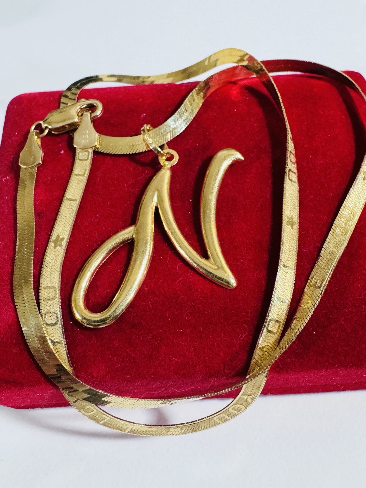 Pure 18K 750 Gold Letter N Necklace 17”/17.5” Long 3.8mm 8.07g Choker WOMANS