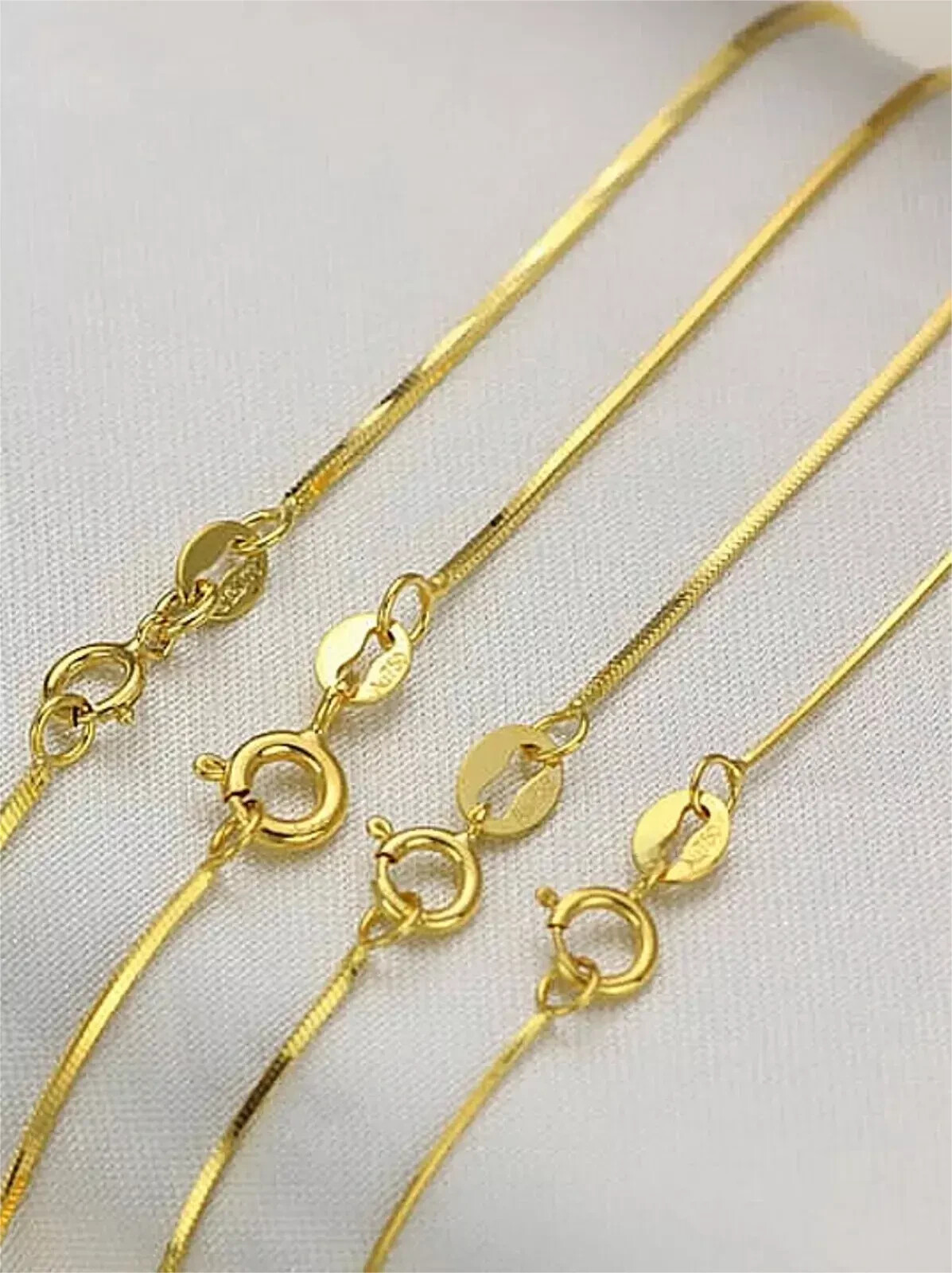 18K Yellow Gold Chain Women 0.8mm Snake Necklace 2.5g/17.7inch
