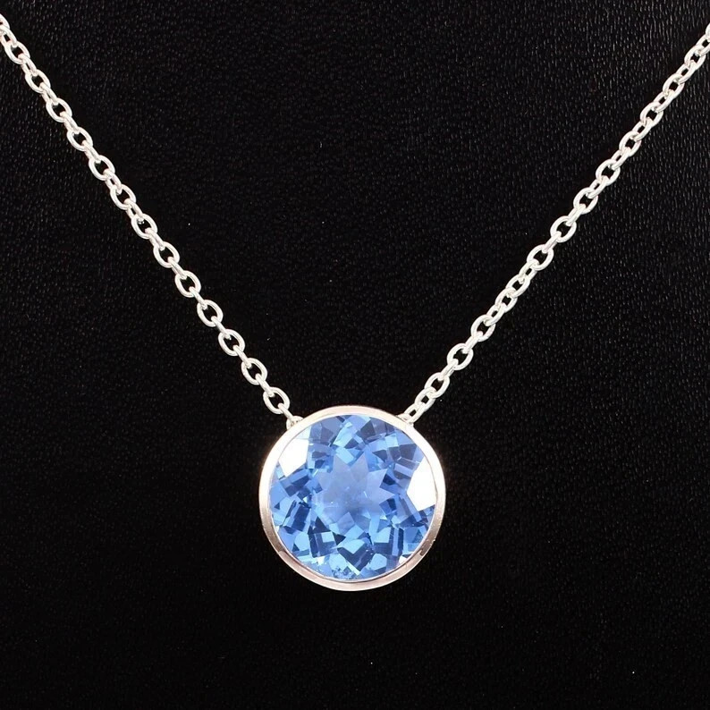 11 Ct Certified Natural Blue Sapphire Pendant in 925 Sterling Silver with Chain
