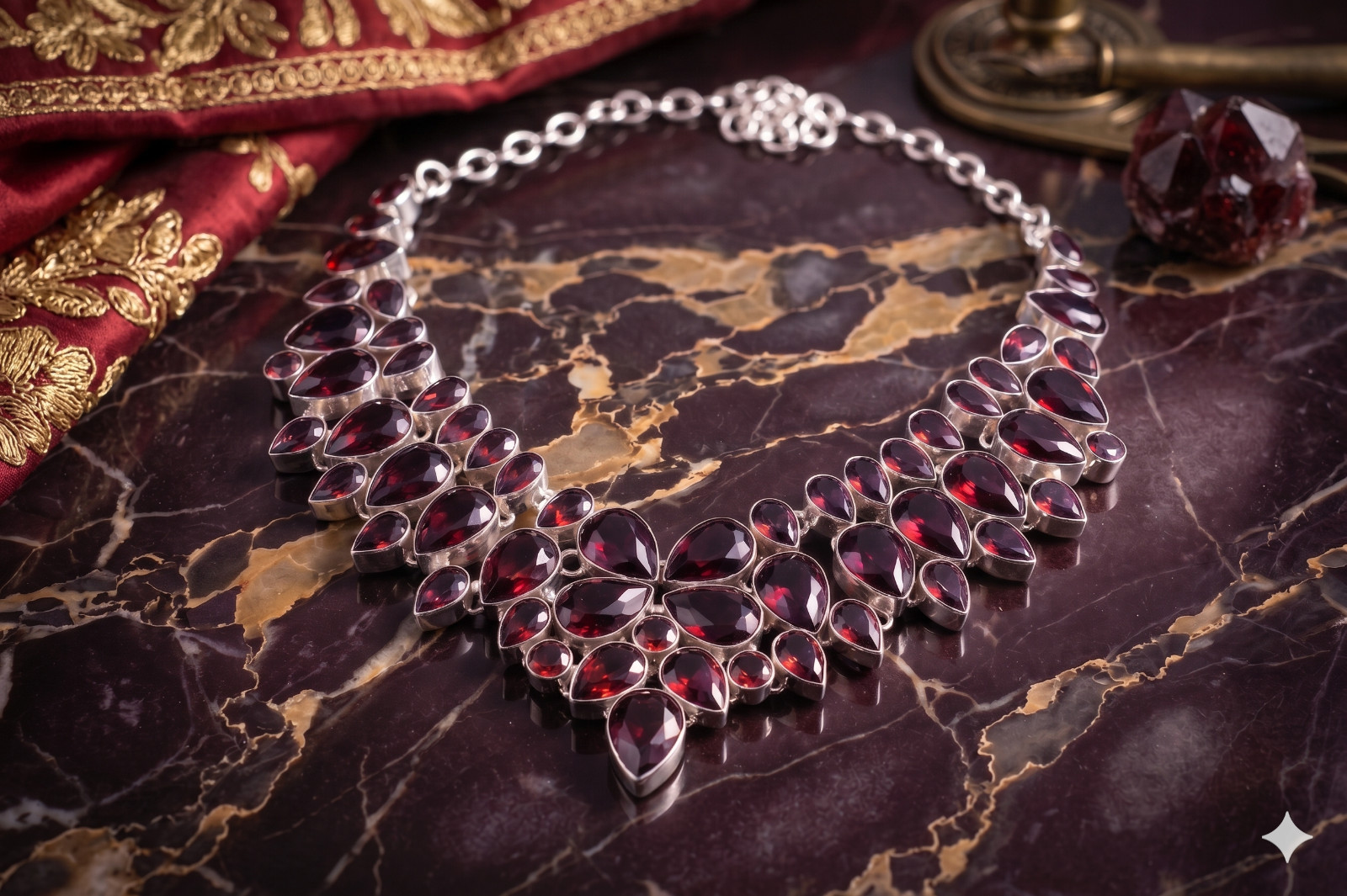 Red Garnet Gemstone Handmade 925 Sterling Silver Jewelry Necklace S-18″