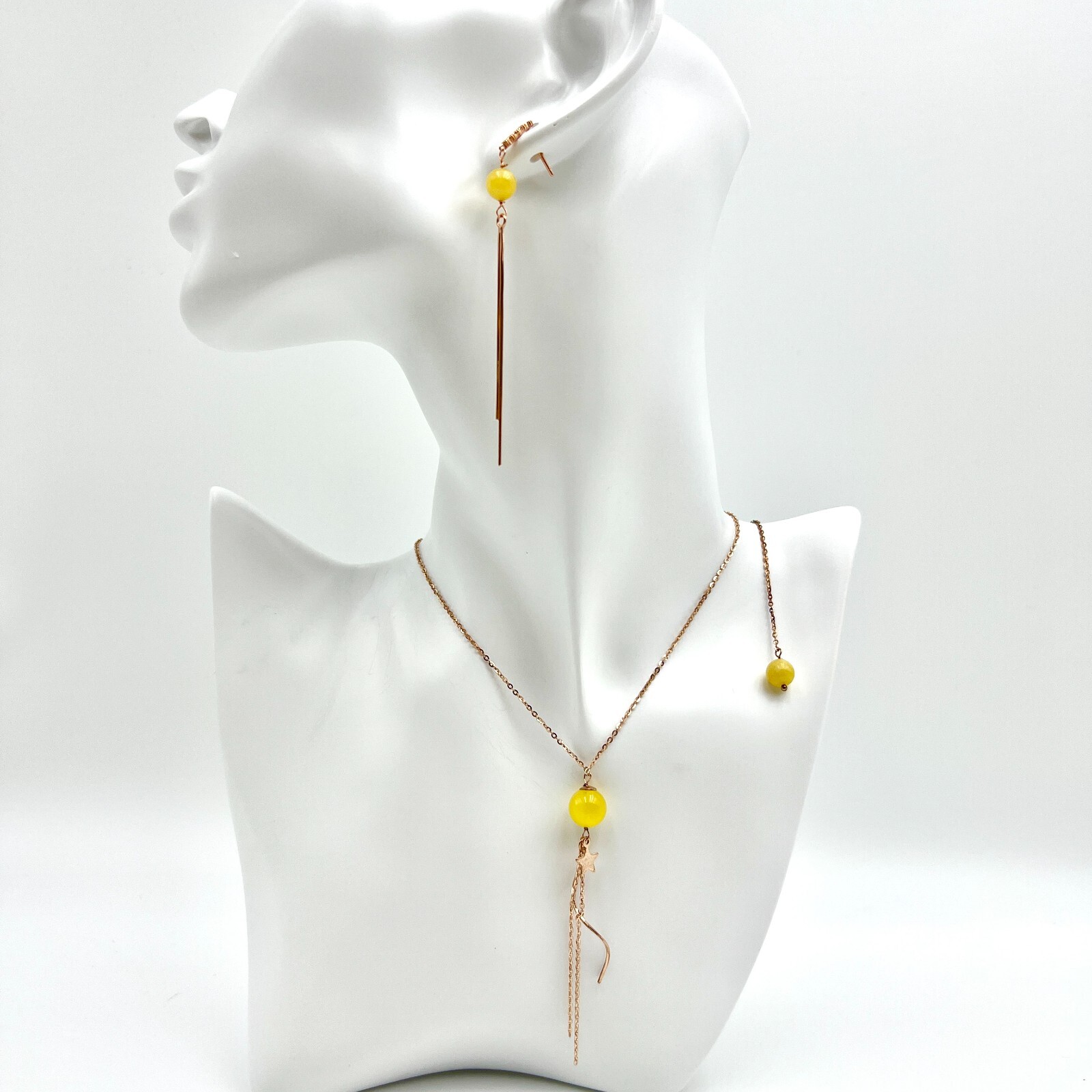 Baltic amber S925 silver inlaid Necklace and earrings set Handmade 17.3 in