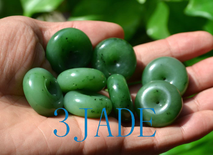 26mm Natural Green Nephrite Jade Donut / Disc Bead / Circle Pendant / Necklace