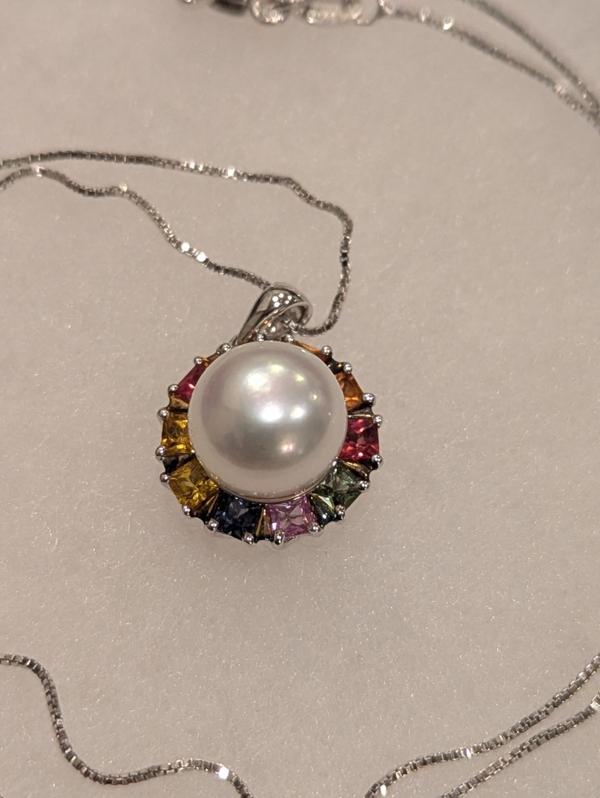 925 Sterling Silver Honora 18″ Genuine Pearl & Multicolor Sapphire Necklace