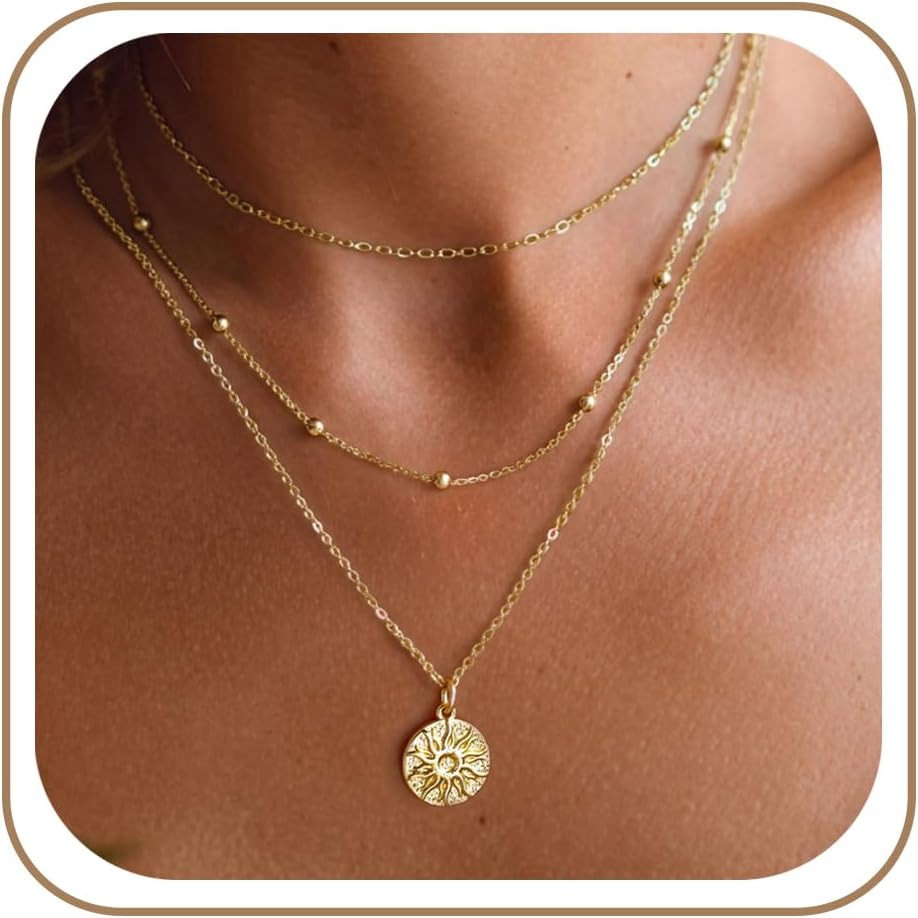 Dainty Pendant Gold Necklace for Women Layered 14K Diamond Pendant Gold Plated N