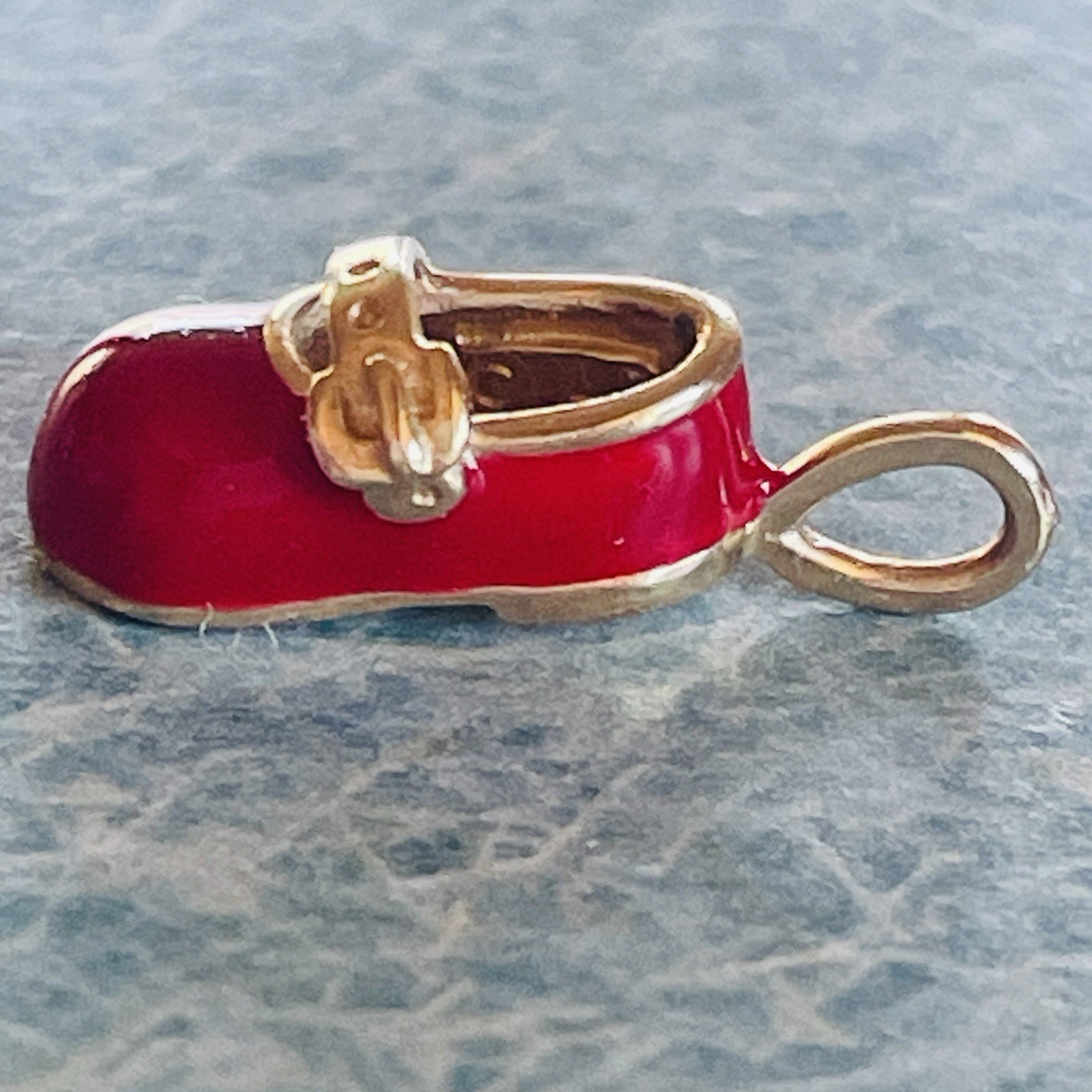 Vintage Aaron BASHA 10k Gold Red Baby Shoe w/ Buckle Pendant Charm