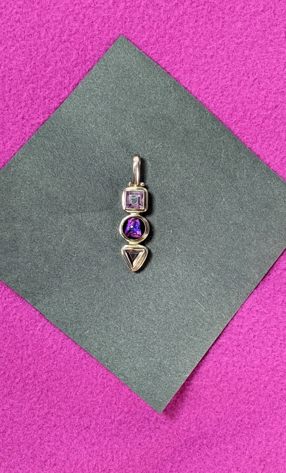 Vintage 3 Stone Sterling Multi Cut Purple Gemstone 1½” Drop Dangle PENDANT