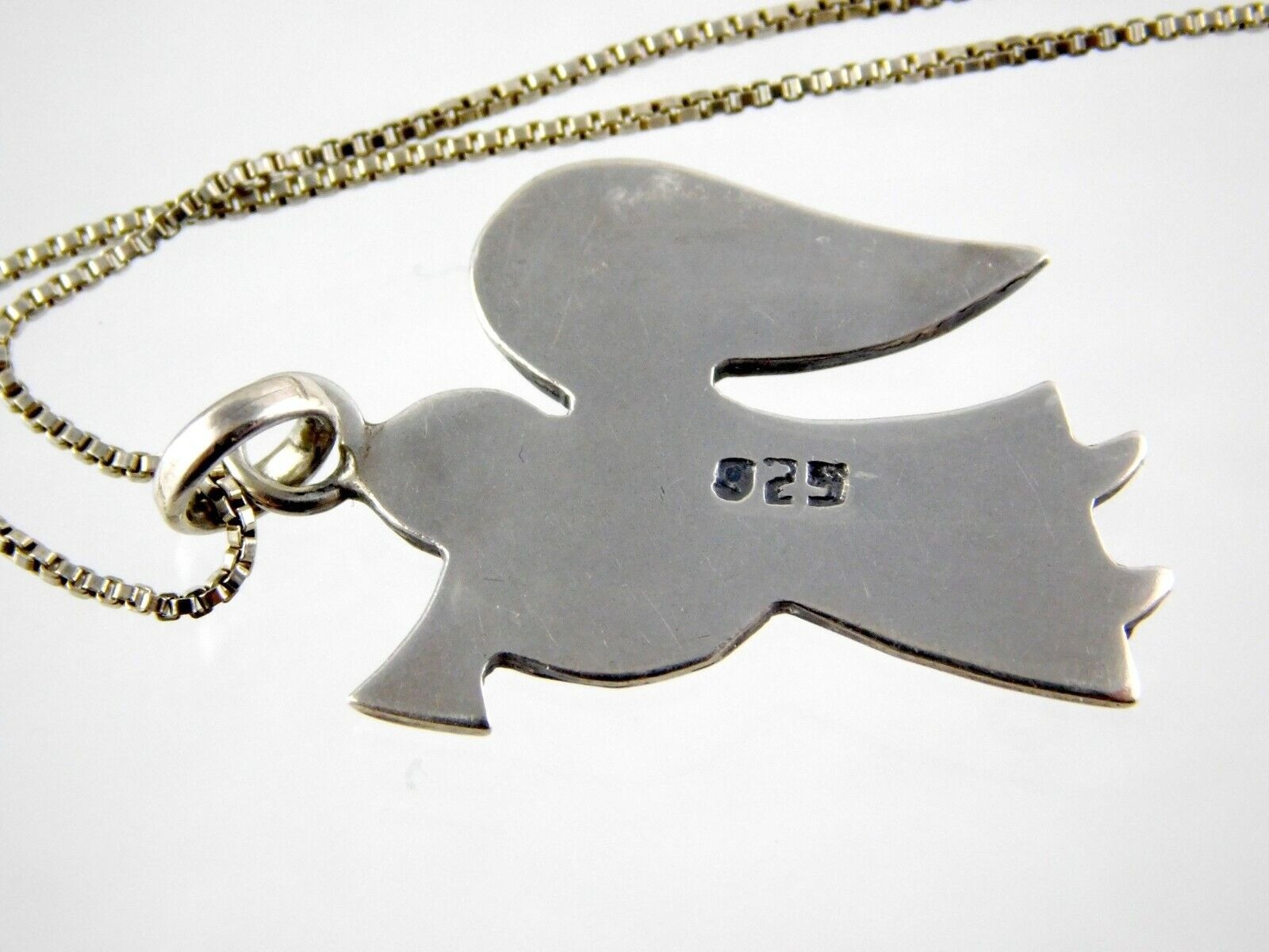 Sterling Silver Trumpeting Angel Pendant Necklace 18.5 Inches 5.2 Grams 925
