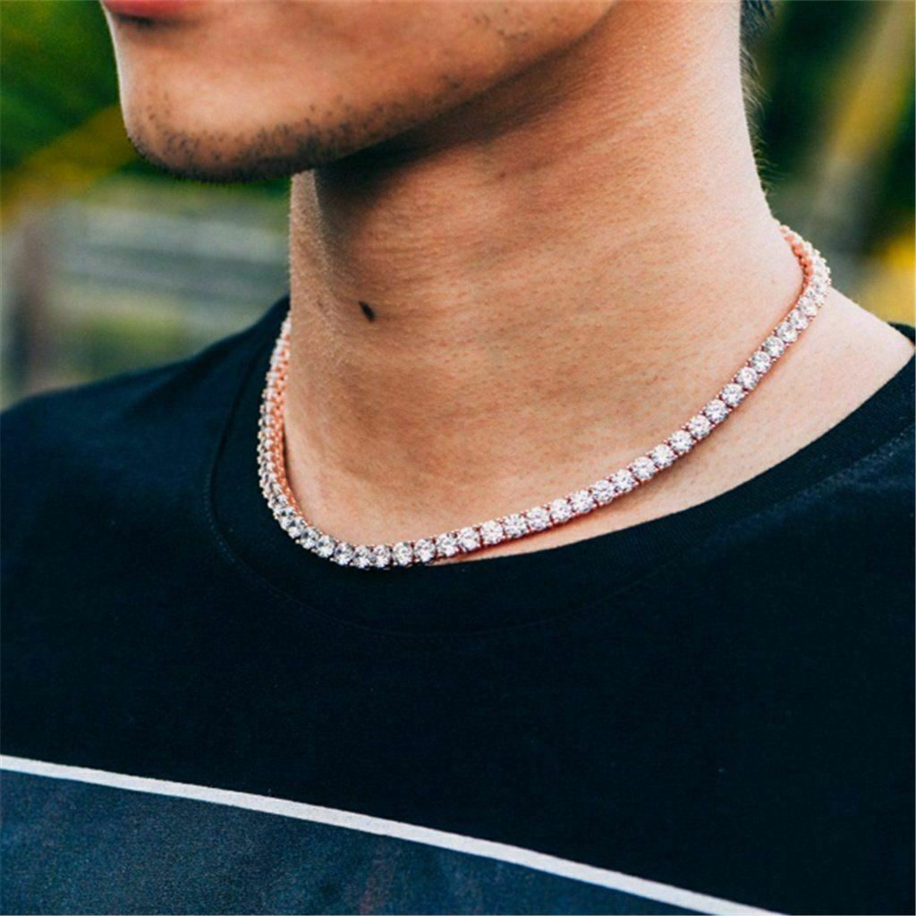 Cadena TENNIS De Plata 925 SOLIDA Bañada en Oro ROSA De 14K Con Diamantes Unisex