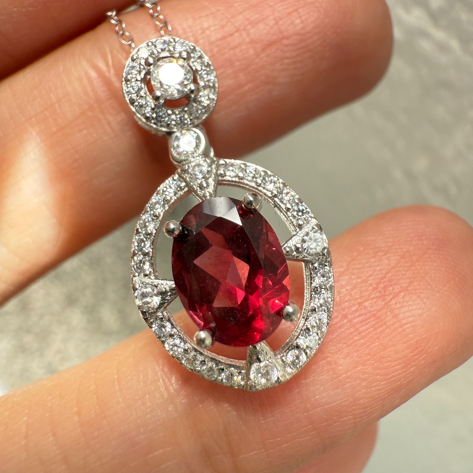 925 Sterling Silver Necklace 8x6mm Natural Garnet Zircon Flower Handmade Chain