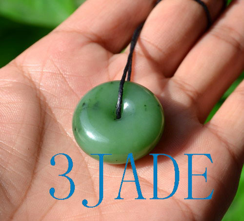 26mm Natural Green Nephrite Jade Donut / Disc Bead / Circle Pendant / Necklace